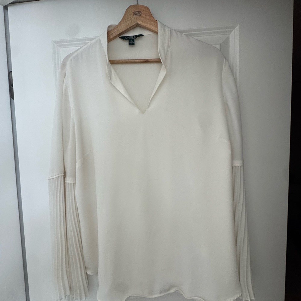 Ralph Lauren Cream Blouse with Pleated Sleeves